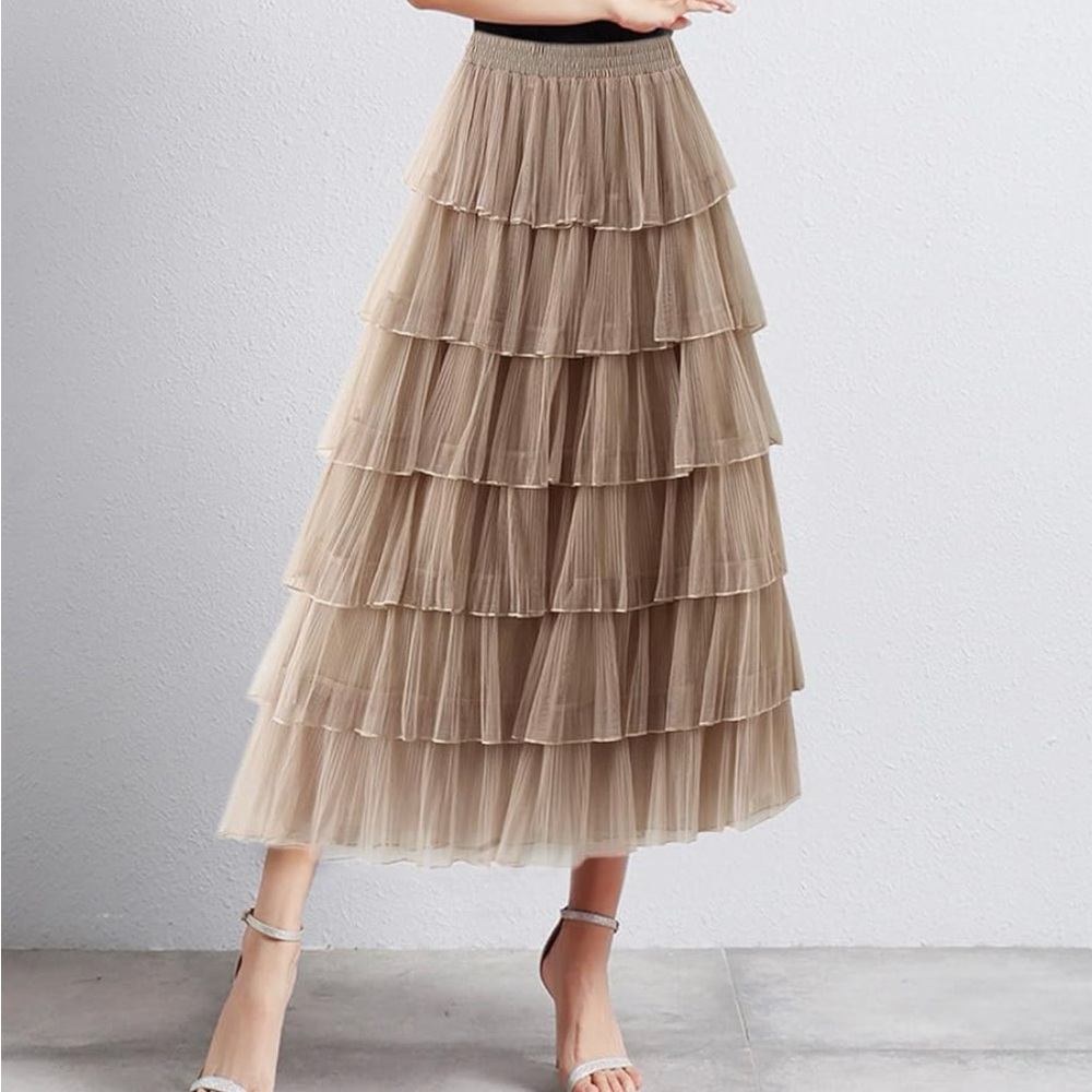 NEW Tan Tulle Layered Maxi Skirt - One Size